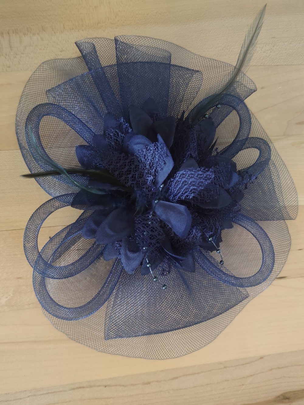 Navy Floral Mesh Fascinator Headpiece
